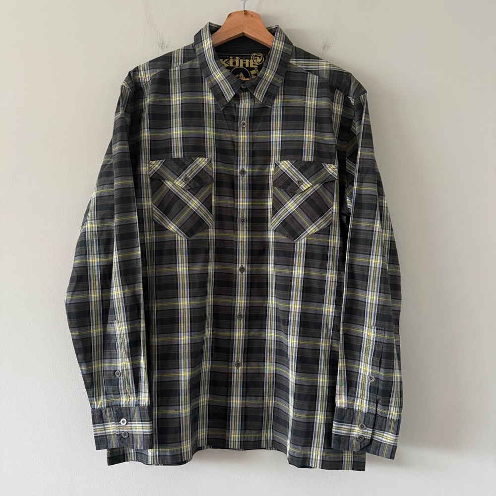Kuhl Plaid Long Sleeve Button Up Mens Large Outdoor Hiking Western Cowboy Casual